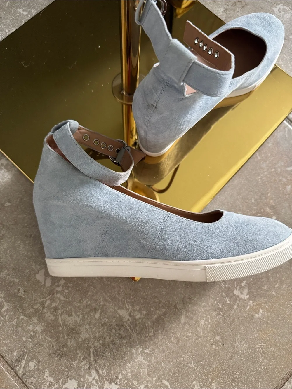 Paolo Light Blue Suede Platform Ankle-Strap Shoes